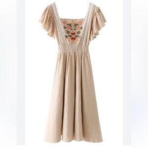 Goodnight macaroon NWT sz Small embroidered‎ smock w lace midi dress